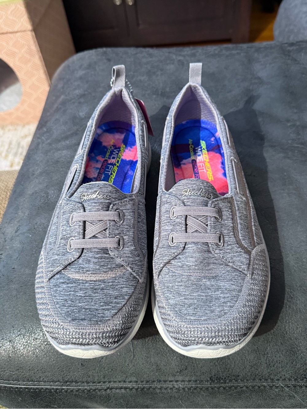 Skechers Women's Gray Slip-On Athletic Shoes - wide fit 8